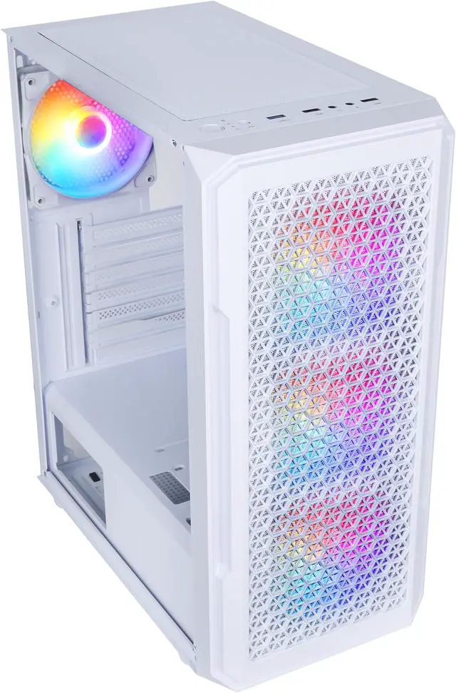 Alt view image 2 of 12 - DIYPC S3-W-LED White USB3.0 Steel ATX Mid Tower Gaming Computer Case w/ 4 x 120mm Autoflow Rainbow LED Fans x Front (Pre-Installed)