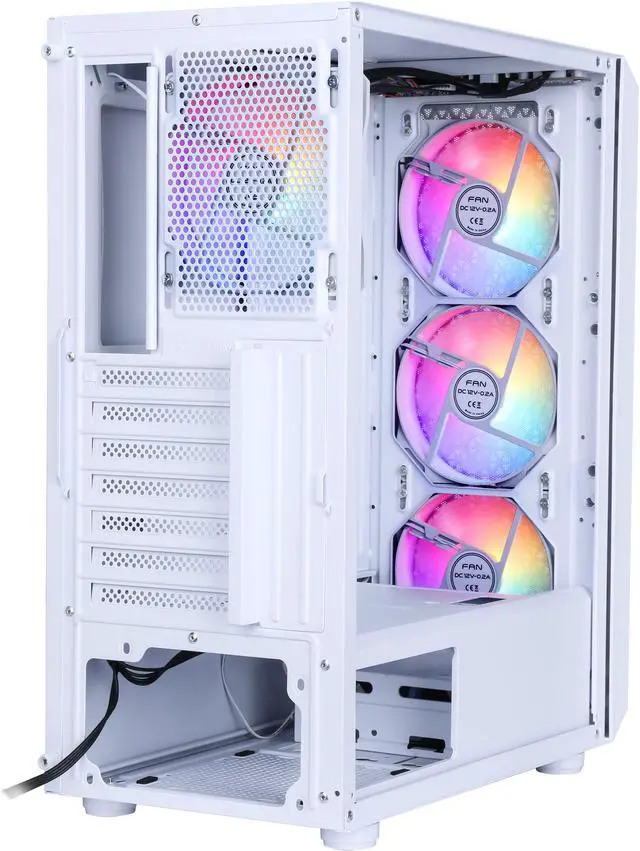 Alt view image 3 of 12 - DIYPC S3-W-LED White USB3.0 Steel ATX Mid Tower Gaming Computer Case w/ 4 x 120mm Autoflow Rainbow LED Fans x Front (Pre-Installed)