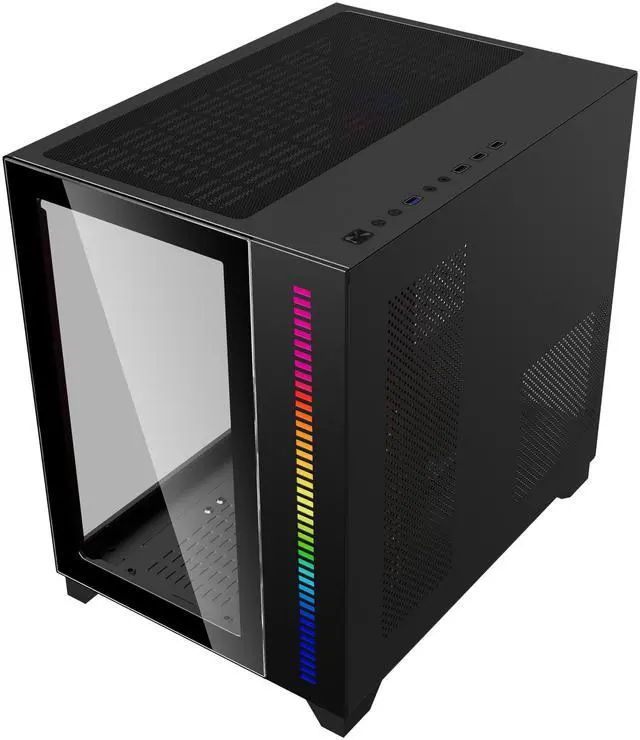 Alt view image 14 of 16 - DIYPC ARGB-Q10-BK Black USB3.0 ATX Mid Tower Gaming Computer Case w/ Frameless Dual Tempered Glass Panel and 4 x ARGB 120mm Fans (Pre-Installed), Support 360mm AIO