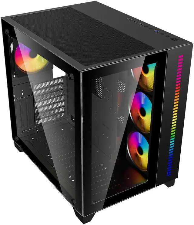 Alt view image 13 of 16 - DIYPC ARGB-Q10-BK Black USB3.0 ATX Mid Tower Gaming Computer Case w/ Frameless Dual Tempered Glass Panel and 4 x ARGB 120mm Fans (Pre-Installed), Support 360mm AIO