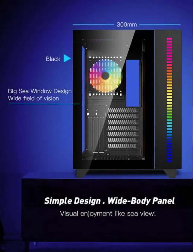 Alt view image 3 of 16 - DIYPC ARGB-Q10-BK Black USB3.0 ATX Mid Tower Gaming Computer Case w/ Frameless Dual Tempered Glass Panel and 4 x ARGB 120mm Fans (Pre-Installed), Support 360mm AIO