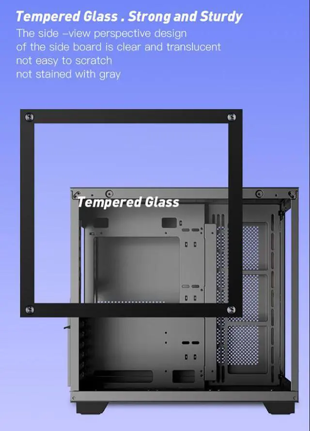 Alt view image 4 of 16 - DIYPC ARGB-Q10-BK Black USB3.0 ATX Mid Tower Gaming Computer Case w/ Frameless Dual Tempered Glass Panel and 4 x ARGB 120mm Fans (Pre-Installed), Support 360mm AIO