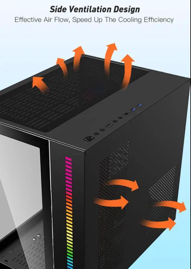 Alt view image 7 of 16 - DIYPC ARGB-Q10-BK Black USB3.0 ATX Mid Tower Gaming Computer Case w/ Frameless Dual Tempered Glass Panel and 4 x ARGB 120mm Fans (Pre-Installed), Support 360mm AIO
