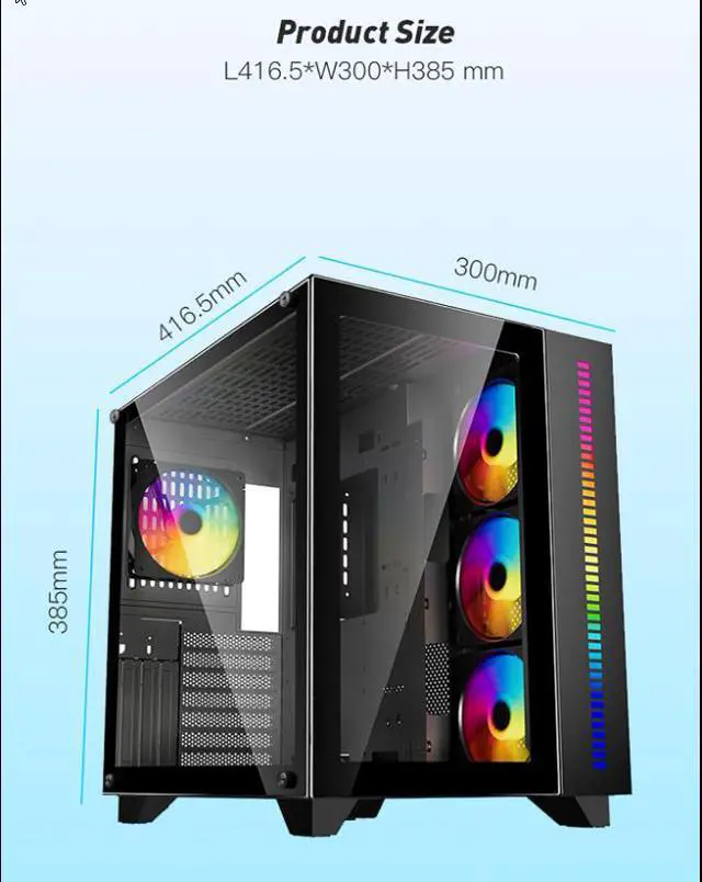 Alt view image 12 of 16 - DIYPC ARGB-Q10-BK Black USB3.0 ATX Mid Tower Gaming Computer Case w/ Frameless Dual Tempered Glass Panel and 4 x ARGB 120mm Fans (Pre-Installed), Support 360mm AIO