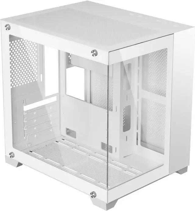 Alt view image 2 of 6 - DIYPC DIY-CUBE01-W White USB3.0 Tempered Glass Micro ATX Gaming Computer Case w/ Dual Tempered Glass Panel. Fans Not Included