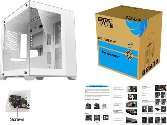 Alt view image 6 of 6 - DIYPC DIY-CUBE01-W White USB3.0 Tempered Glass Micro ATX Gaming Computer Case w/ Dual Tempered Glass Panel. Fans Not Included