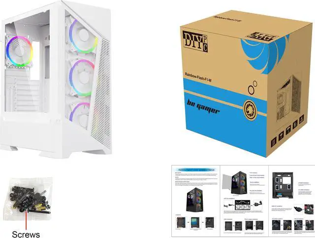 Alt view image 6 of 6 - DIYPC Rainbow-Flash-F1-W White USB 3.0 Steel / Tempered Glass ATX Mid Tower Computer Case, 4 x 120mm Autoflow Rainbow LED Fans (Pre-Installed)