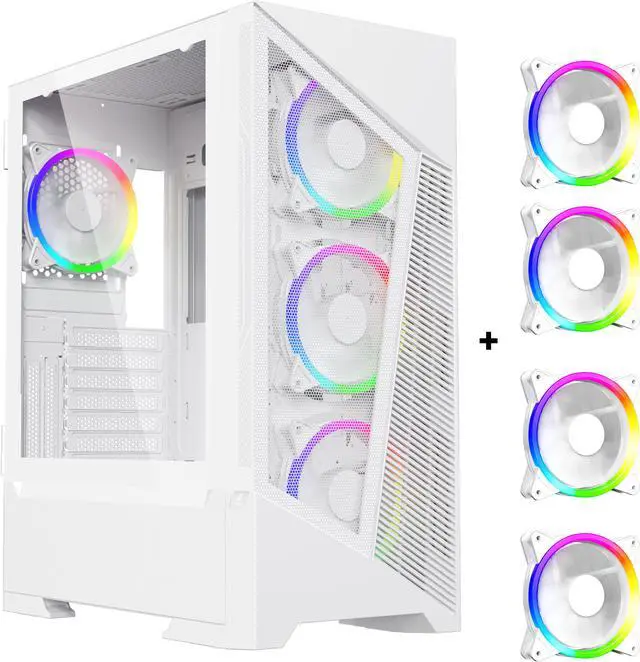 Main image of DIYPC Rainbow-Flash-F1-W White USB 3.0 Steel / Tempered Glass ATX Mid Tower Computer Case, 4 x 120mm Autoflow Rainbow LED Fans (Pre-Installed)
