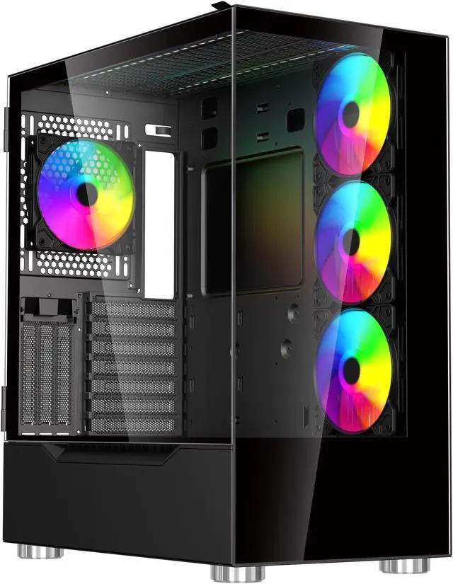 Alt view image 2 of 7 - DIYPC ARGB-Q18-BK Black USB3.0 ATX Mid Tower Gaming Computer Case w/ Dual Tempered Glass Panel and 4 x ARGB 120mm Fans (Pre-Installed)