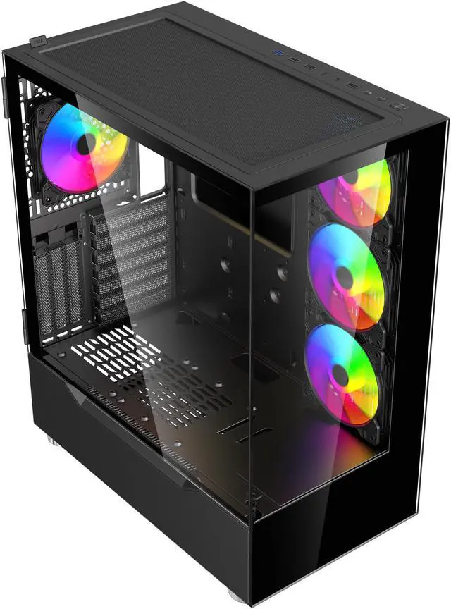 Alt view image 4 of 7 - DIYPC ARGB-Q18-BK Black USB3.0 ATX Mid Tower Gaming Computer Case w/ Dual Tempered Glass Panel and 4 x ARGB 120mm Fans (Pre-Installed)