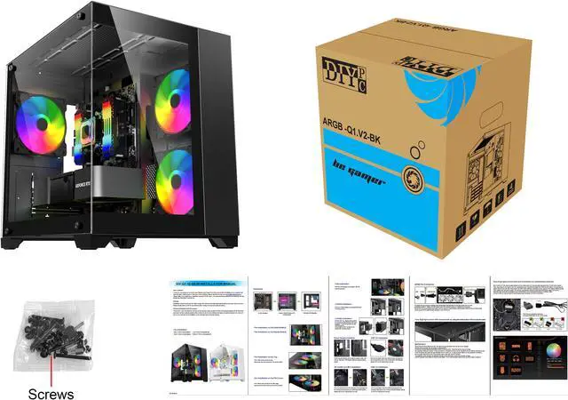 Alt view image 9 of 9 - DIYPC ARGB-Q1.V2-BK Black USB3.0 Tempered Glass Micro ATX Gaming Computer Case w/Frameless Dual Tempered Glass Panel and 3 x ARGB 120mm Fans (Pre-Installed)