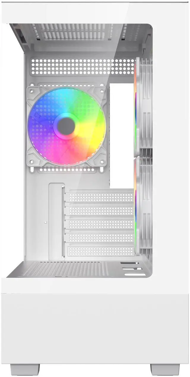 Alt view image 11 of 12 - DIYPC ARGB-N1-W White USB3.0 /Type C Micro ATX Gaming Computer Case w/ Frameless Dual Tempered Glass Panel and 3 x ARGB 120mm Fans (Pre-Installed). Support 4090TI GPU and 360mm AIO