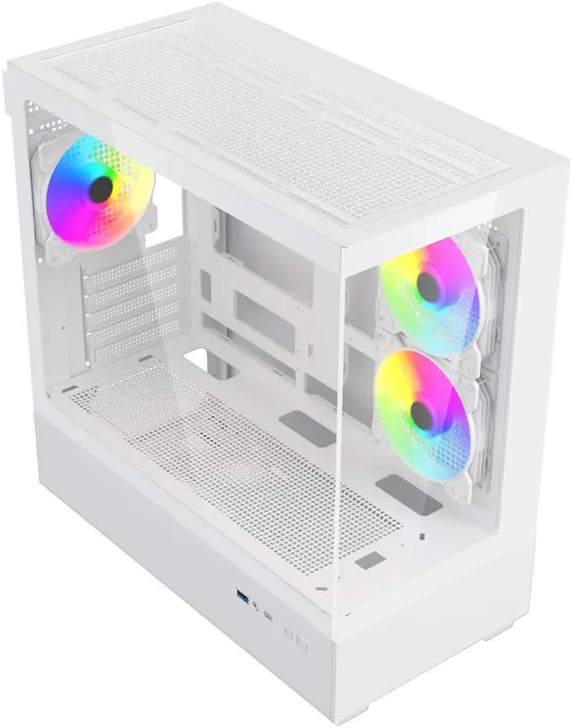 Alt view image 12 of 12 - DIYPC ARGB-N1-W White USB3.0 /Type C Micro ATX Gaming Computer Case w/ Frameless Dual Tempered Glass Panel and 3 x ARGB 120mm Fans (Pre-Installed). Support 4090TI GPU and 360mm AIO