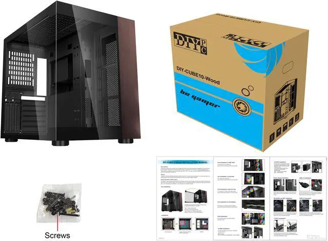 Alt view image 16 of 16 - DIYPC DIY-CUBE10-Wood Black USB3.0 /Type C ATX Mid Tower Gaming Computer Case w/ Tempered Glass Panel w/Walnut Wood  (Fan Is Not Included )