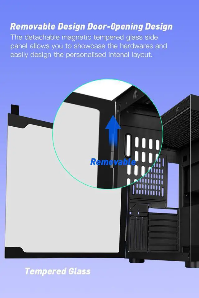Alt view image 6 of 16 - DIYPC DIY-CUBE10-Wood Black USB3.0 /Type C ATX Mid Tower Gaming Computer Case w/ Tempered Glass Panel w/Walnut Wood  (Fan Is Not Included )