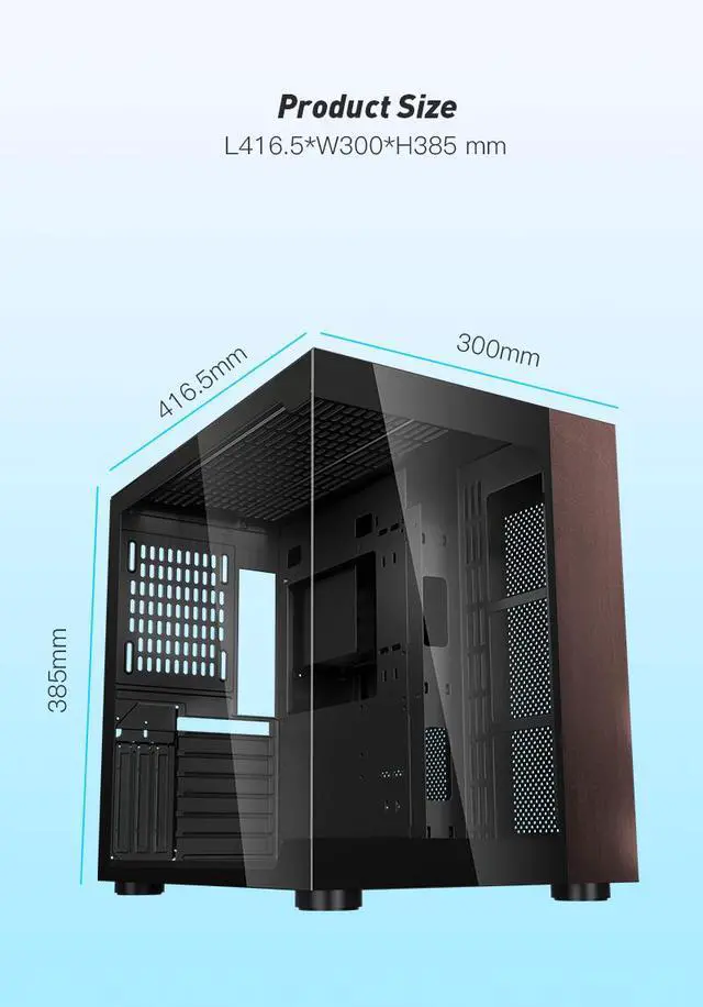 Alt view image 13 of 16 - DIYPC DIY-CUBE10-Wood Black USB3.0 /Type C ATX Mid Tower Gaming Computer Case w/ Tempered Glass Panel w/Walnut Wood  (Fan Is Not Included )