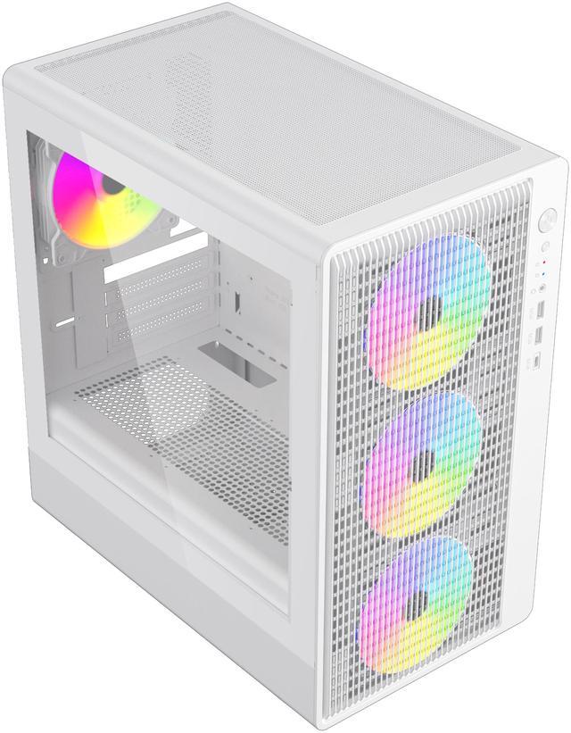 Alt view image 5 of 7 - DIYPC ARGB-R1-W White USB3.0 /Type C Micro ATX Gaming Computer Case w/ Tempered Glass Panel and 4 x ARGB 120mm Fans (Pre-Installed)