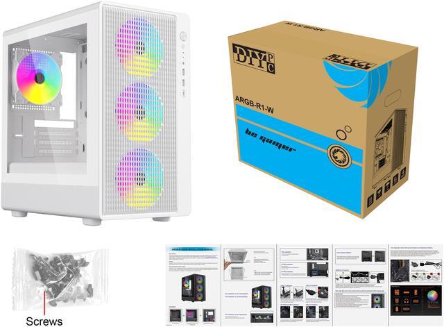 Alt view image 8 of 7 - DIYPC ARGB-R1-W White USB3.0 /Type C Micro ATX Gaming Computer Case w/ Tempered Glass Panel and 4 x ARGB 120mm Fans (Pre-Installed)