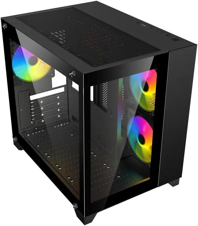 Alt view image 9 of 11 - DIYPC ARGB-Q3.R2-BK Black USB3.0 /Type C Tempered Glass Micro ATX Gaming Computer Case w/ Dual Tempered Glass Panel and 3 x ARGB Fans (Pre-Installed)
