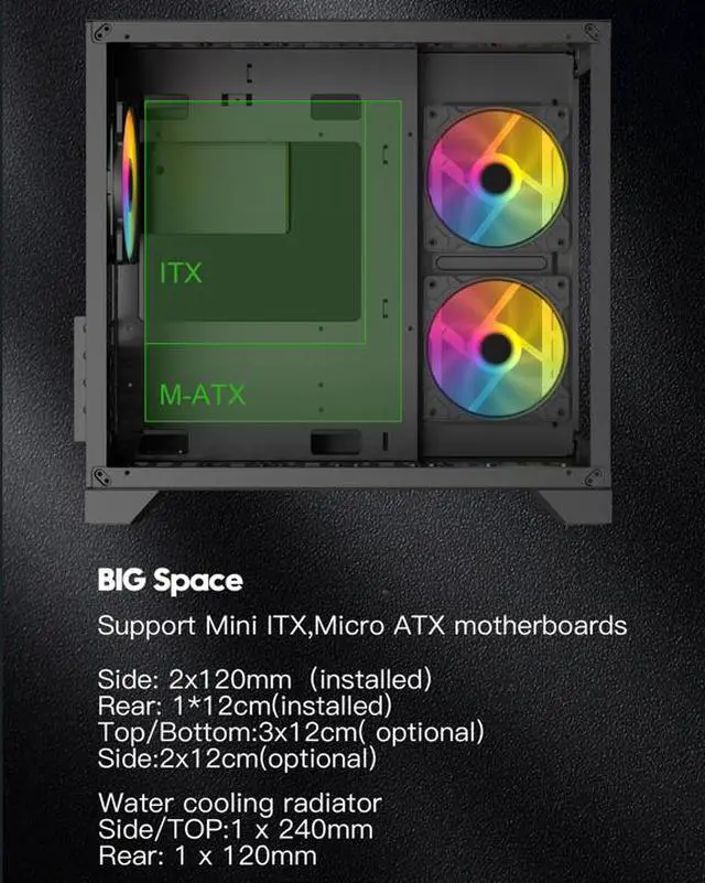 Alt view image 6 of 11 - DIYPC ARGB-Q3.R2-BK Black USB3.0 /Type C Tempered Glass Micro ATX Gaming Computer Case w/ Dual Tempered Glass Panel and 3 x ARGB Fans (Pre-Installed)