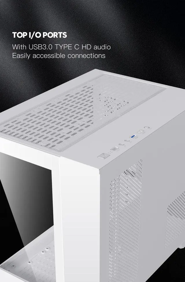 Alt view image 4 of 12 - DIYPC ARGB-Q3.R2-W White USB3.0 / Type C Tempered Glass Micro ATX Gaming Computer Case w/ Dual Tempered Glass Panel and 3 x ARGB Fans (Pre-Installed)