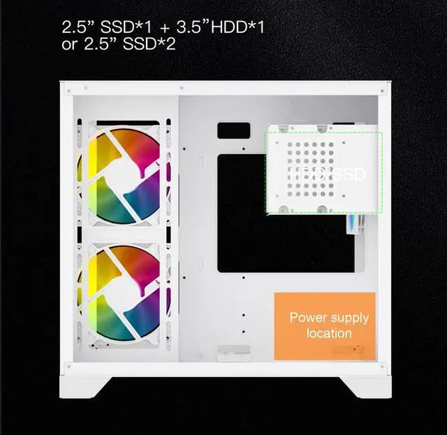 Alt view image 7 of 12 - DIYPC ARGB-Q3.R2-W White USB3.0 / Type C Tempered Glass Micro ATX Gaming Computer Case w/ Dual Tempered Glass Panel and 3 x ARGB Fans (Pre-Installed)