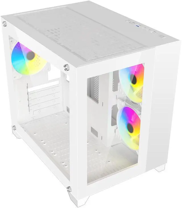 Alt view image 9 of 12 - DIYPC ARGB-Q3.R2-W White USB3.0 / Type C Tempered Glass Micro ATX Gaming Computer Case w/ Dual Tempered Glass Panel and 3 x ARGB Fans (Pre-Installed)