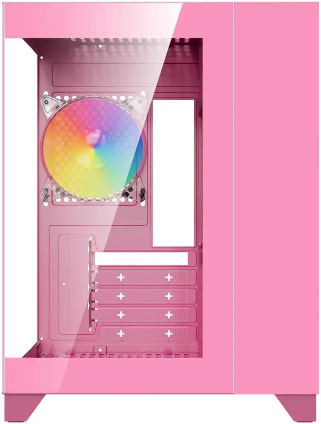 Alt view image 2 of 4 - DIYPC ARGB-Q1.V2-P Pink USB3.0 Tempered Glass Micro ATX Gaming Computer Case w/ Dual Tempered Glass Panel and 3 x ARGB 120mm Fans (Pre-Installed)