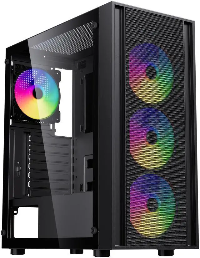 Alt view image 2 of 6 - DIYPC DIY-S03-ARGB Black USB3.0 Steel/ Tempered Glass ATX Mid Tower Gaming Computer Case w/Tempered Glass Panel and 4 x 120mm ARGB Fans (Pre-Installed)
