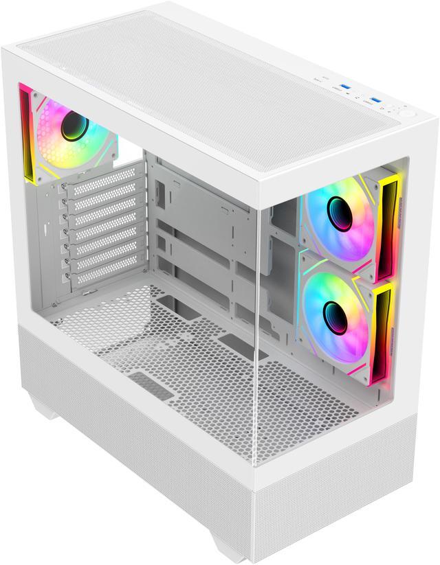 Alt view image 3 of 12 - DIYPC ARGB-N5-W White USB3.0 / Type C ATX Mid Tower Gaming Computer Case w/2 x Tempered Glass Side Panel and 3 x ARGB PWM Fans Pre-Installed, Support BTF Back Plug MB