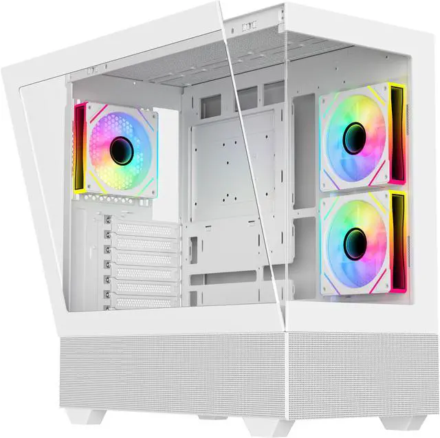 Alt view image 9 of 12 - DIYPC ARGB-N5-W White USB3.0 / Type C ATX Mid Tower Gaming Computer Case w/2 x Tempered Glass Side Panel and 3 x ARGB PWM Fans Pre-Installed, Support BTF Back Plug MB