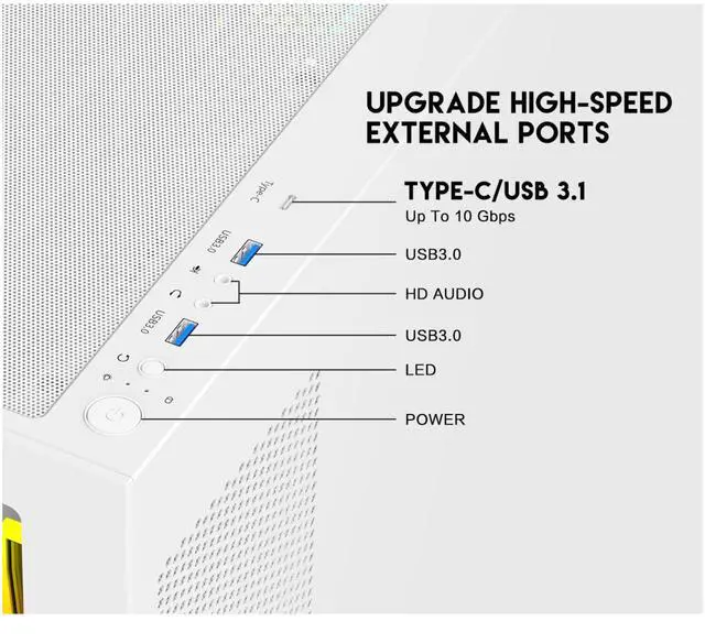 Alt view image 5 of 12 - DIYPC ARGB-N5-W White USB3.0 / Type C ATX Mid Tower Gaming Computer Case w/2 x Tempered Glass Side Panel and 3 x ARGB PWM Fans Pre-Installed, Support BTF Back Plug MB
