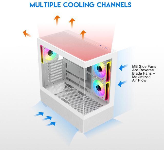 Alt view image 7 of 12 - DIYPC ARGB-N5-W White USB3.0 / Type C ATX Mid Tower Gaming Computer Case w/2 x Tempered Glass Side Panel and 3 x ARGB PWM Fans Pre-Installed, Support BTF Back Plug MB
