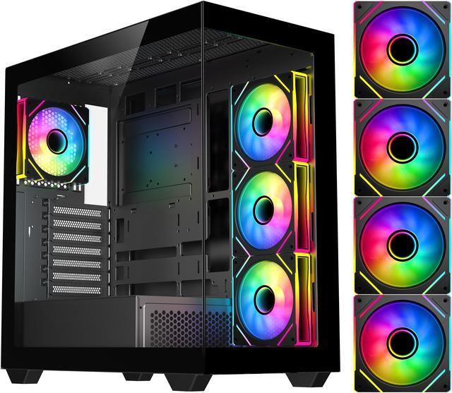 Main image of DIYPC ARGB-N6-BK Black Dual USB3.0/ 1 xType C Tempered Glass ATX Gaming Computer Case w/ Dual Tempered Glass Panel and 4 x ARGB PWM Fans (Pre-Installed). Support  BTF Back Plug MB