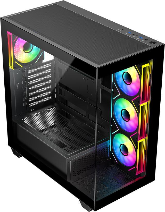 Alt view image 10 of 12 - DIYPC ARGB-N6-BK Black Dual USB3.0/ 1 xType C Tempered Glass ATX Gaming Computer Case w/ Dual Tempered Glass Panel and 4 x ARGB PWM Fans (Pre-Installed). Support  BTF Back Plug MB