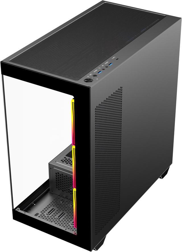 Alt view image 11 of 12 - DIYPC ARGB-N6-BK Black Dual USB3.0/ 1 xType C Tempered Glass ATX Gaming Computer Case w/ Dual Tempered Glass Panel and 4 x ARGB PWM Fans (Pre-Installed). Support  BTF Back Plug MB