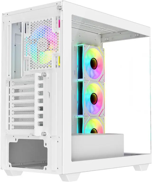 Alt view image 11 of 12 - DIYPC ARGB-N6-W White Dual USB3.0/ 1 xType C Tempered Glass ATX Gaming Computer Case w/ Dual Tempered Glass Panel and 4 x ARGB PWM Fans (Pre-Installed). Support  BTF Back Plug MB