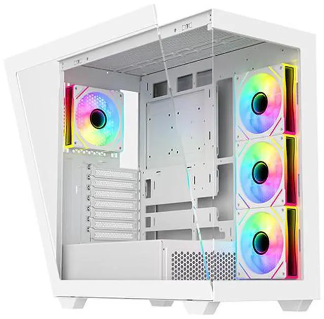 Alt view image 8 of 12 - DIYPC ARGB-N6-W White Dual USB3.0/ 1 xType C Tempered Glass ATX Gaming Computer Case w/ Dual Tempered Glass Panel and 4 x ARGB PWM Fans (Pre-Installed). Support  BTF Back Plug MB
