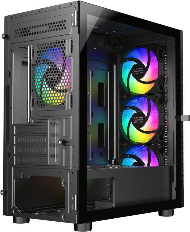 Alt view image 12 of 14 - DIYPC ARGB-G5-BK Black USB3.0 Tempered Glass Micro ATX Gaming Computer Case w/ 4 x ARGB Fans (Pre-Installed), Support 360mm AIO