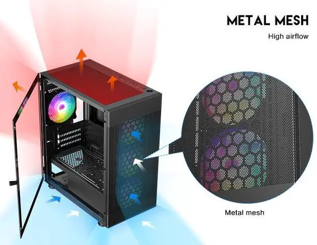 Alt view image 8 of 14 - DIYPC ARGB-G5-BK Black USB3.0 Tempered Glass Micro ATX Gaming Computer Case w/ 4 x ARGB Fans (Pre-Installed), Support 360mm AIO