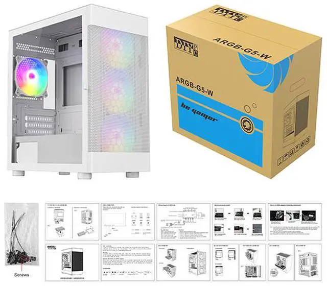 Alt view image 11 of 11 - DIYPC ARGB-G5-W White USB3.0Tempered Glass Micro ATX Gaming Computer Case w/  4 x ARGB Fans (Pre-Installed), Support 360mm AIO