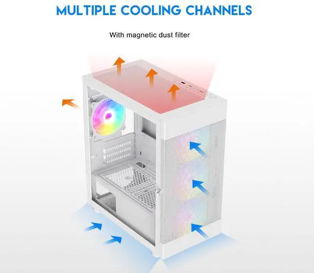 Alt view image 6 of 11 - DIYPC ARGB-G5-W White USB3.0Tempered Glass Micro ATX Gaming Computer Case w/  4 x ARGB Fans (Pre-Installed), Support 360mm AIO