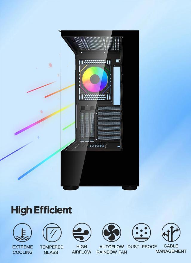 Alt view image 8 of 11 - DIYPC ARGB-Q18.V2-BK Black USB3.0 ATX Mid Tower Gaming Computer Case w/ Dual Tempered Glass Panel and 4 x ARGB 120mm Fans (Pre-Installed)