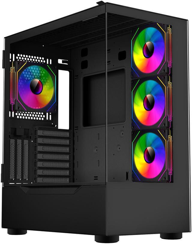 Alt view image 2 of 11 - DIYPC ARGB-Q18.V2-BK Black USB3.0 ATX Mid Tower Gaming Computer Case w/ Dual Tempered Glass Panel and 4 x ARGB 120mm Fans (Pre-Installed)