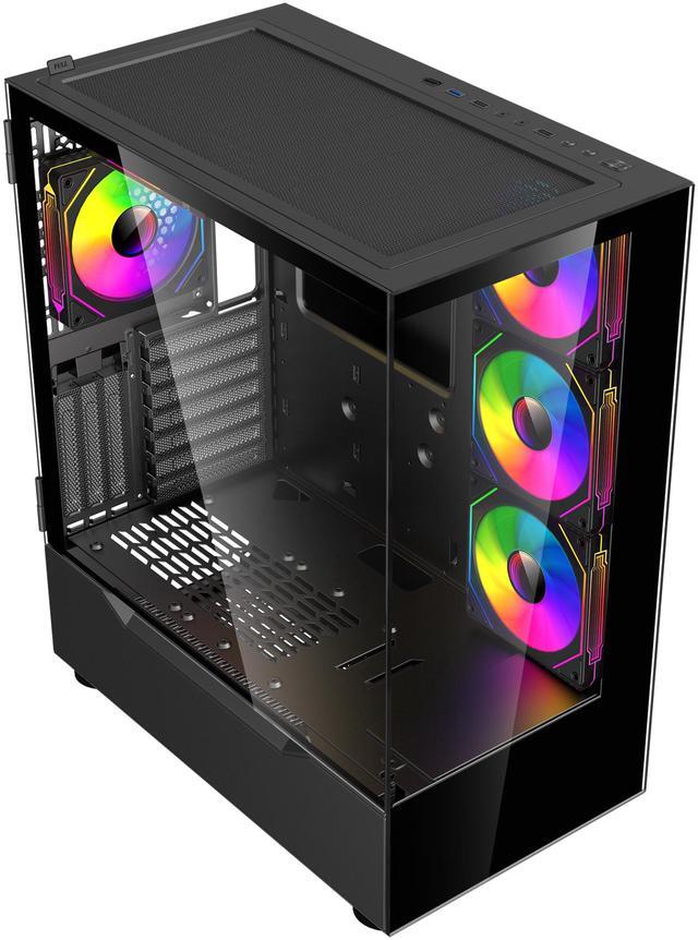 Alt view image 3 of 11 - DIYPC ARGB-Q18.V2-BK Black USB3.0 ATX Mid Tower Gaming Computer Case w/ Dual Tempered Glass Panel and 4 x ARGB 120mm Fans (Pre-Installed)