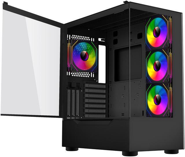 Alt view image 4 of 11 - DIYPC ARGB-Q18.V2-BK Black USB3.0 ATX Mid Tower Gaming Computer Case w/ Dual Tempered Glass Panel and 4 x ARGB 120mm Fans (Pre-Installed)