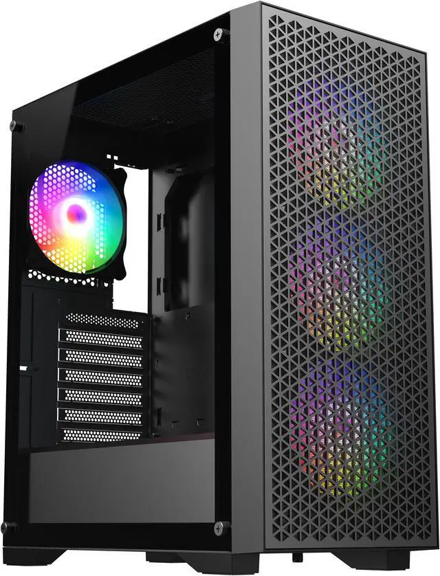 Alt view image 2 of 8 - DIYPC DIY-F08-BK Black USB3.0 Tempered Glass ATX Gaming Computer Case w/ 4 x ARGB 120mm Fans (Pre-Installed)