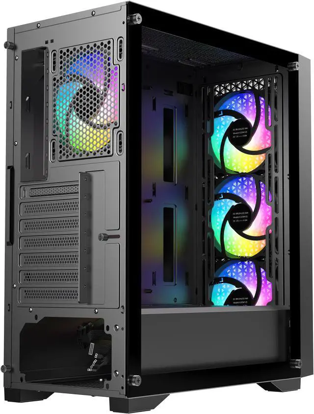 Alt view image 6 of 8 - DIYPC DIY-F08-BK Black USB3.0 Tempered Glass ATX Gaming Computer Case w/ 4 x ARGB 120mm Fans (Pre-Installed)