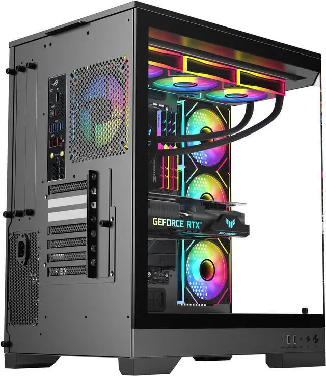 Alt view image 13 of 12 - DIYPC  Vanguard-F1-BK -Black Dual USB3.0 and Type C Tempered Glass ATX Full Tower Gaming Computer Case w/ 4 x ARGB PWM Fans (3 x MB Side, 1 x Rear) Pre-Installed.