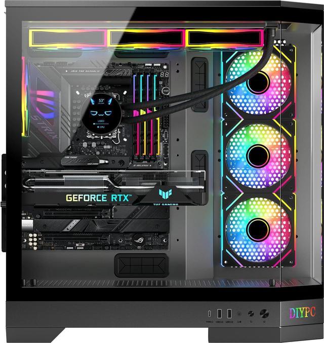 Alt view image 9 of 12 - DIYPC  Vanguard-F1-BK -Black Dual USB3.0 and Type C Tempered Glass ATX Full Tower Gaming Computer Case w/ 4 x ARGB PWM Fans (3 x MB Side, 1 x Rear) Pre-Installed.